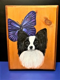 Great original painting papillon and butterfly on wood plaque
